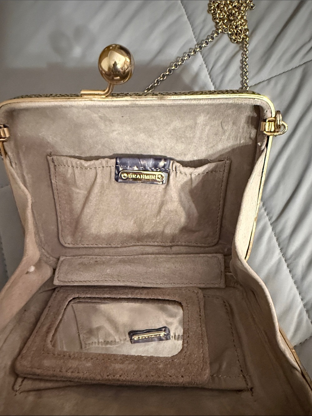 Brahmin Purple Croc-Embossed Gold-Trim Frame Bag with Chain - Picture 3 of 3
